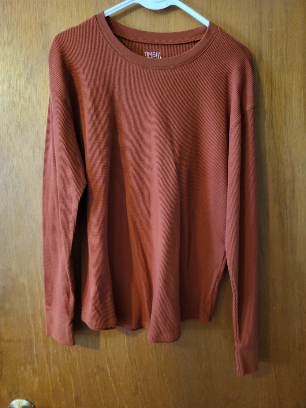 Time and Tru Long Sleeve Ribbed Tee in Rust